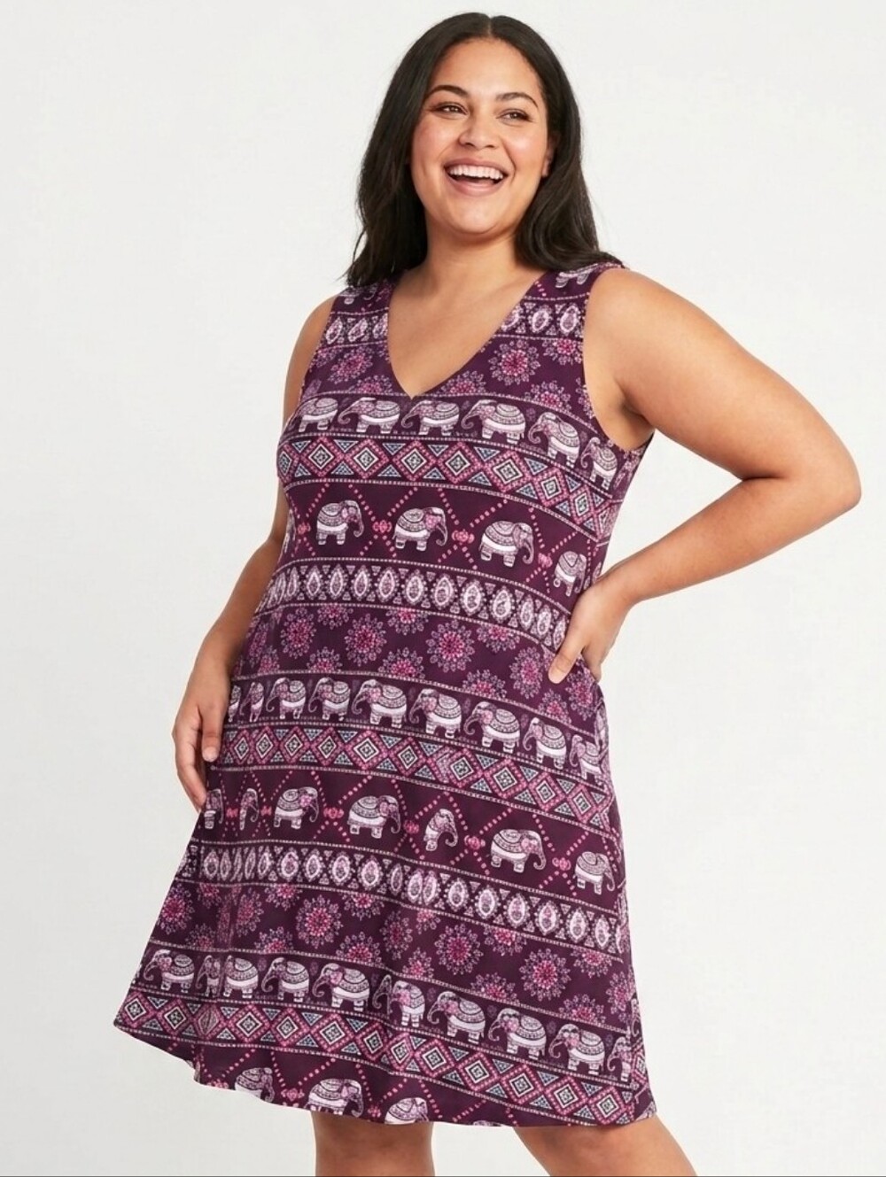 Bobbie Brooks Plus Size Purple Elephant Print Sleeveless Swing Dress